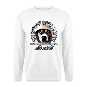 Hund zieht: Rentier überflüssig - Unisex Pullover - Weiß - Vorne