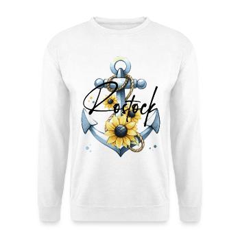 Meeresanker mit Sonnenblumenmotiven - Unisex Pullover - Weiß - Vorne - Alina (178cm) & Michal (187cm)