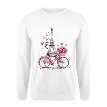 Paris Tour Eiffel Vélo Coeurs Fleurs France - Sweat-shirt Unisexe - blanc - Devant