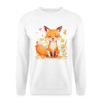 Verspielter Fuchs - Unisex Pullover - Weiß - Vorne - Alina (178cm) & Michal (187cm)