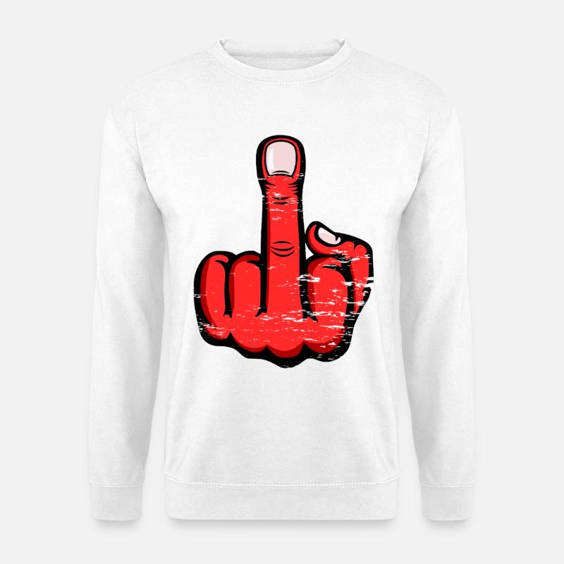 Mittelfinger Stinkefinger Design Rot used - Unisex Pullover - Weiß