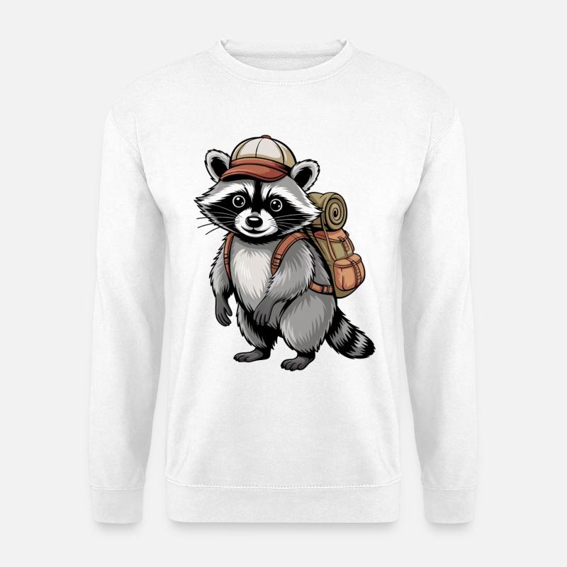 Wandernder Waschbär Abenteurer - Unisex Pullover - Weiß