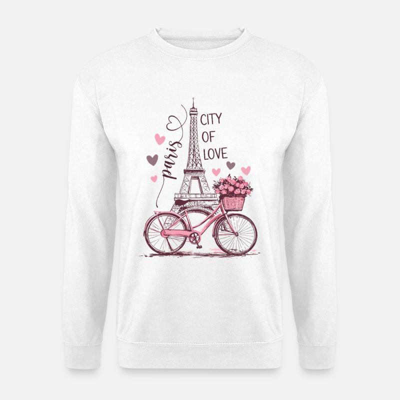 Paris Eiffelturm Fahrrad Herzen Blumen Frankreich - Unisex Pullover - Weiß