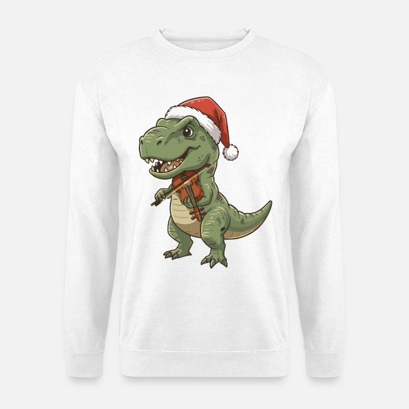 Christmas T-Rex Dinosaur Playing Violin - Unisex Sweatshirt - white