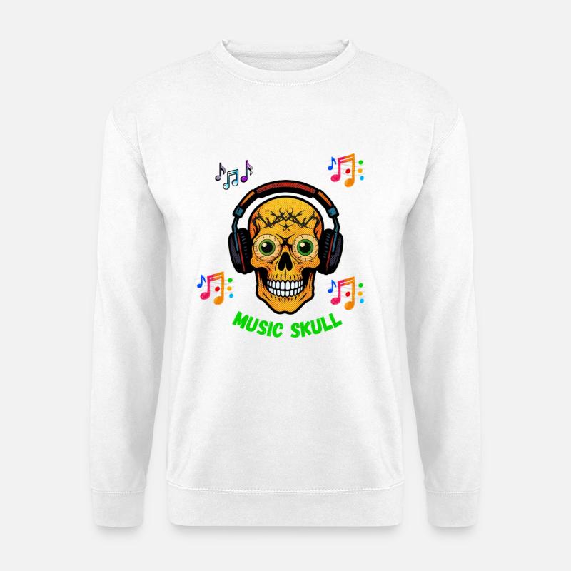 Musik-Totenkopf-T-Shirt-Design. - Unisex Pullover - Weiß