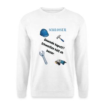Schlosser T-Shirt Lustiges Geschenk Metallbau-Fans - Unisex Pullover - Weiß - Vorne - Alina (178cm) & Michal (187cm)