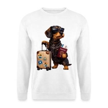 Dachshund Motif Holiday – Funny Dog with Suitcase and - Unisex Sweatshirt - white - Front