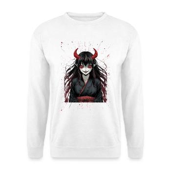 Dämonische Kimonoheldin mit roten Hörnern - Unisex Pullover - Weiß - Vorne