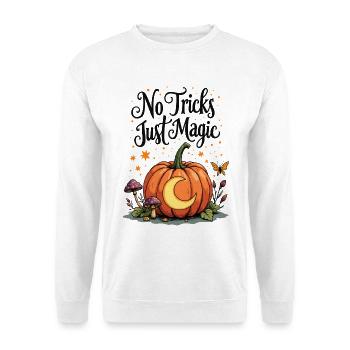 No Tricks Just Magic Kürbis - Unisex Pullover - Weiß - Vorne - Alina (178cm) & Michal (187cm)