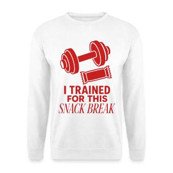I Trained for This Snack Break – Fitness Humor - Unisex Pullover - Weiß - Vorne - Alina (178cm) & Michal (187cm)