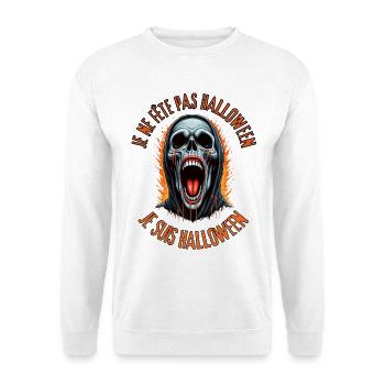 Ich feiere Halloween nicht. Ich bin Halloween. - Unisex Pullover - Weiß - Vorne - Alina (178cm) & Michal (187cm)