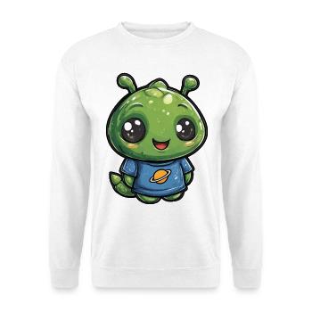 Kleiner Planetenfreund Alien Shirt - Unisex Pullover - Weiß - Vorne - Alina (178cm) & Michal (187cm)