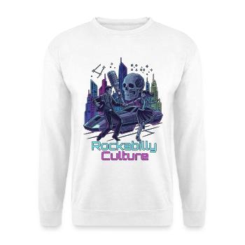 Neon Rockabilly SciFi Kultur - Unisex Pullover - Weiß - Vorne - Alina (178cm) & Michal (187cm)