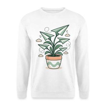 Origami Pflanze aus Papierflugzeugen - Unisex Pullover - Weiß - Vorne - Alina (178cm) & Michal (187cm)