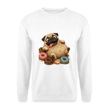 Süßer Pug mit bunten Donuts - Unisex Pullover - Weiß - Vorne - Alina (178cm) & Michal (187cm)