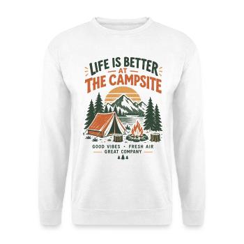 Leben Besser Am Campingplatz - Unisex Pullover - Weiß - Vorne - Alina (178cm) & Michal (187cm)