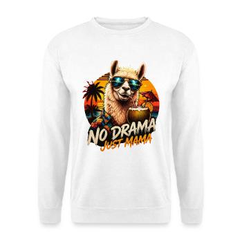 Lama im Hawaii-Look: No Drama Just Mama - Unisex Pullover - Weiß - Vorne - Alina (178cm) & Michal (187cm)