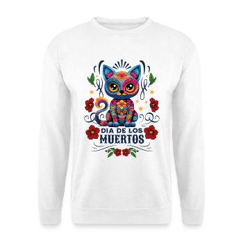 Dia De Los Muertos Meowtos Cat Colorful Flowers - Unisex Sweatshirt - white - Front
