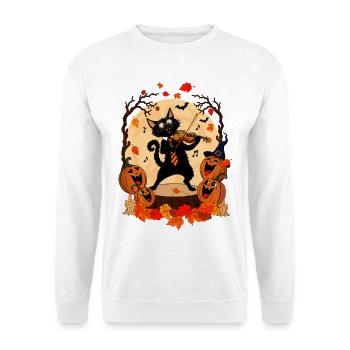 Gruselige Geige spielt schwarze Katze Halloween-Kürbis - Unisex Pullover - Weiß - Vorne - Alina (178cm) & Michal (187cm)