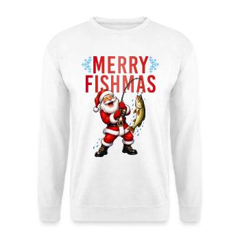 Merry Fishmas Weihnachtsmann Santa Claus Fisch - Unisex Pullover - Weiß - Vorne - Alina (178cm) & Michal (187cm)