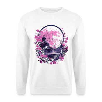 japanese cherry blossom Kirschblüten & Mond Japan - Unisex Pullover - Weiß - Vorne - Alina (178cm) & Michal (187cm)