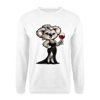 Koala-Dame im Abendkleid mit Rotwein - Unisex Pullover - Weiß - Vorne - Alina (178cm) & Michal (187cm)