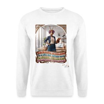 Heuschrecke JOGUE Bürokauffrau Kauffrau Pop Art - Unisex Pullover - Weiß - Vorne - Alina (178cm) & Michal (187cm)