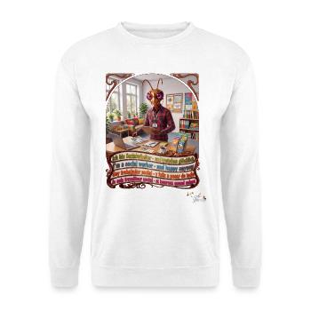 Heuschrecke JOGUE Sozialarbeiter in 4 Sprachen - Unisex Pullover - Weiß - Vorne - Alina (178cm) & Michal (187cm)