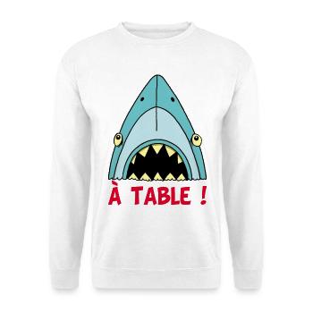 Hungriger Hai! - Unisex Pullover - Weiß - Vorne - Alina (178cm) & Michal (187cm)