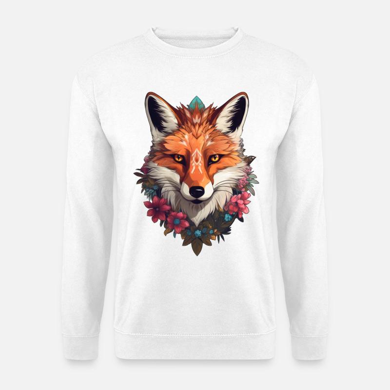 Fuchs mit Blumen - Unisex Pullover - Weiß