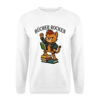 Punk-Katze: Bücher rocken! - Unisex Pullover - Weiß - Vorne