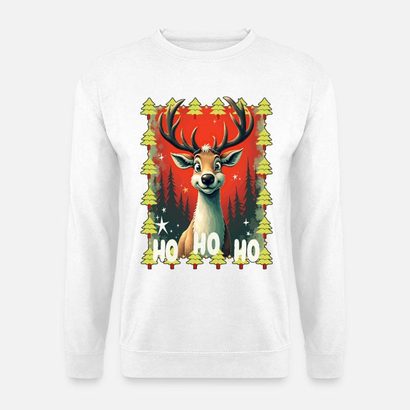 Lustiger Rentier Cartoon – Ho Ho Ho - Unisex Pullover - Weiß
