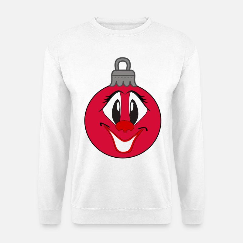 Weihnachtsbaumkugel mit fröhlichem Comic Gesicht  - Unisex Pullover - Weiß