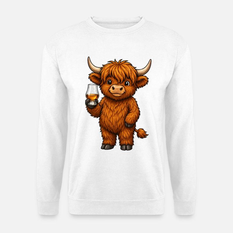 Highland Cattle mit Whiskyglas - Unisex Pullover - Weiß