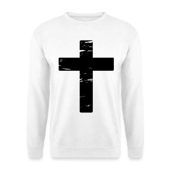Kreuz used look - Unisex Pullover - Weiß - Vorne - Alina (178cm) & Michal (187cm)