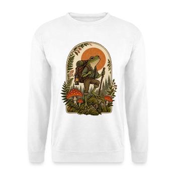 Frosch Wandern Natur Pilze Outdoor - Unisex Pullover - Weiß - Vorne - Alina (178cm) & Michal (187cm)