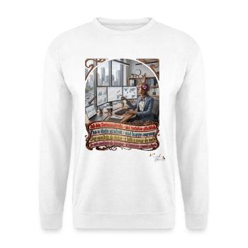 Heuschrecke JOGUE Datenanalystin in 4 Sprachen - Unisex Pullover - Weiß - Vorne - Alina (178cm) & Michal (187cm)
