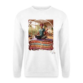 Heuschrecke JOGUE Yogalehrer in 4 Sprachen Pop Art - Unisex Pullover - Weiß - Vorne - Alina (178cm) & Michal (187cm)