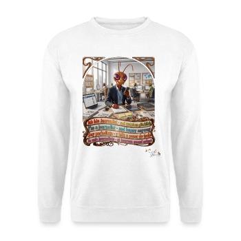 Heuschrecke JOGUE Journalist in 4 Sprachen Pop Art - Unisex Pullover - Weiß - Vorne - Alina (178cm) & Michal (187cm)