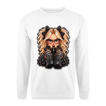 Kawaii Punk-Gothik Mädchen Sticker - Unisex Pullover - Weiß - Vorne - Alina (178cm) & Michal (187cm)