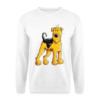 Happy Airedale Terrier - Comic - Hund - Dog - Fun - Unisex Pullover - Weiß - Vorne