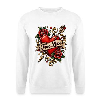 Wahre Liebe – Klassisches Tattoo-Herz - Unisex Pullover - Weiß - Vorne - Alina (178cm) & Michal (187cm)