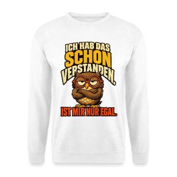 Ich hab das schon verstanden – Eule - Unisex Pullover - Weiß - Vorne - Alina (178cm) & Michal (187cm)