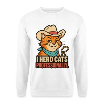 I Herd Cats Professionally – Katzen Humor - Unisex Pullover - Weiß - Vorne - Alina (178cm) & Michal (187cm)
