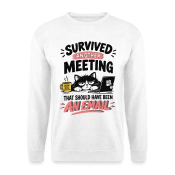 KaffeeKatze: Meeting statt Email - Unisex Pullover - Weiß - Vorne - Alina (178cm) & Michal (187cm)