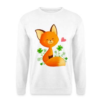Süßer kleiner irischer Fuchs auf dem Glückskleeblattfeld - Unisex Pullover - Weiß - Vorne - Alina (178cm) & Michal (187cm)