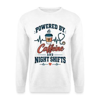 Kaffee Kraft NachtSchicht - Unisex Pullover - Weiß - Vorne - Alina (178cm) & Michal (187cm)