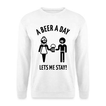 A Beer A Day Lets Me Stay! (Bier Biertrinker / 1C) - Unisex Pullover - Weiß - Vorne - Alina (178cm) & Michal (187cm)