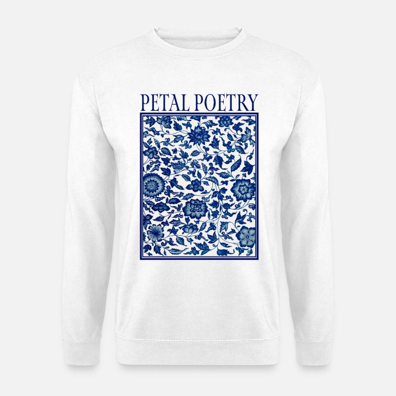 Petal Poetry Kachelmuster Blau - Unisex Pullover - Weiß