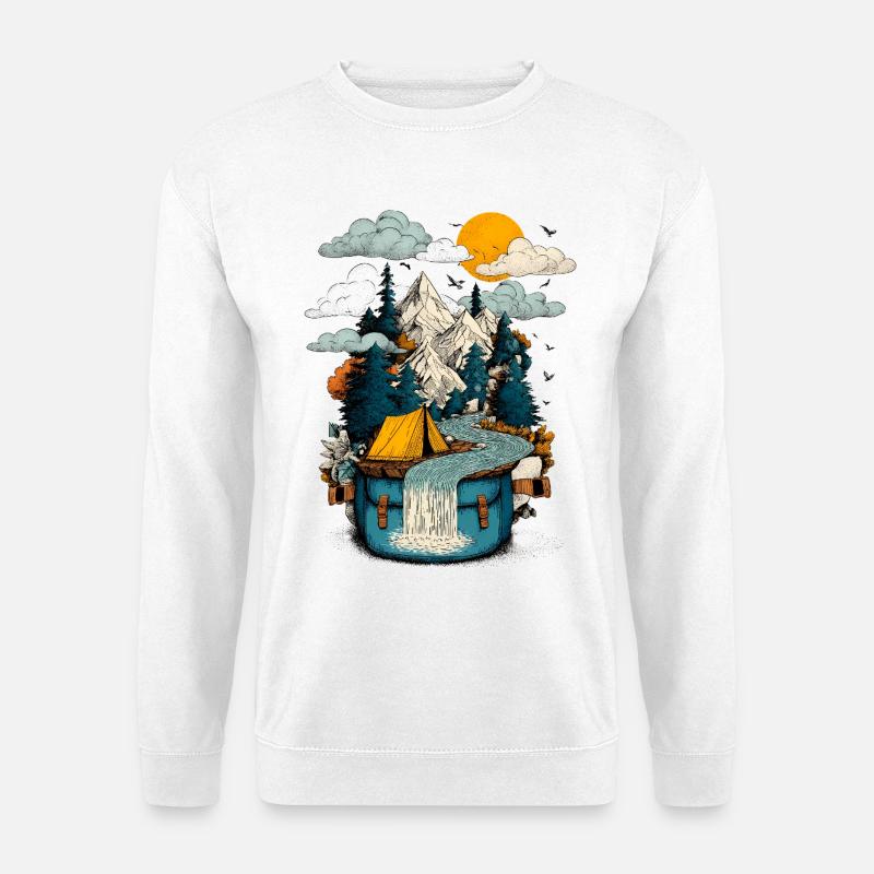 Mountain Lake Path - Camping Backpacker Motif - Unisex Sweatshirt - white
